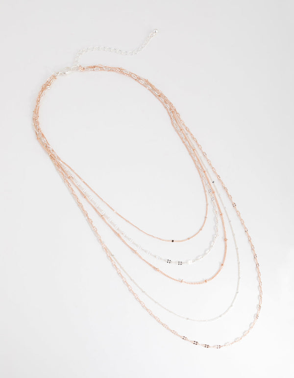 Mixed Metals Fine Delicate 5-Row Necklace