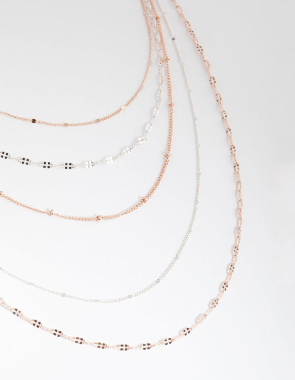 Mixed Metals Fine Delicate 5-Row Necklace