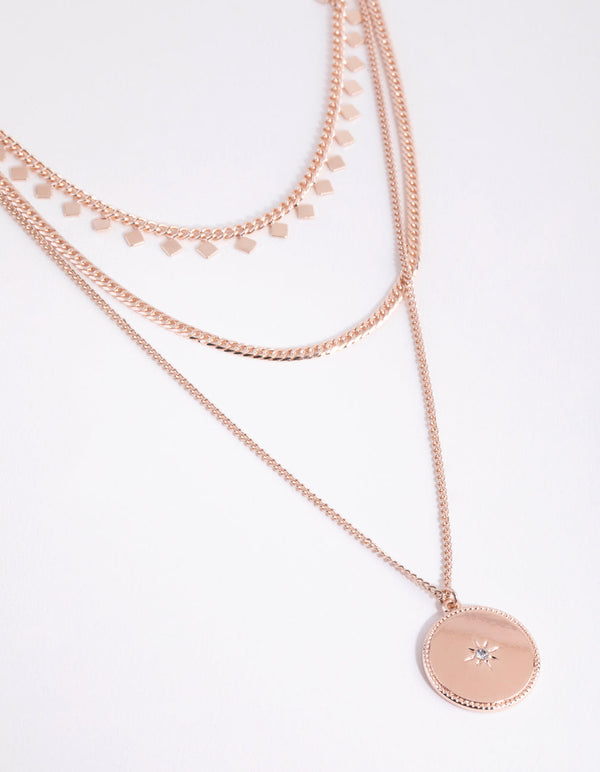 Rose Gold Star Disc Layered Necklace