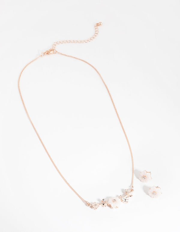 Rose Gold Acrylic Flower Earrings and Necklace Set