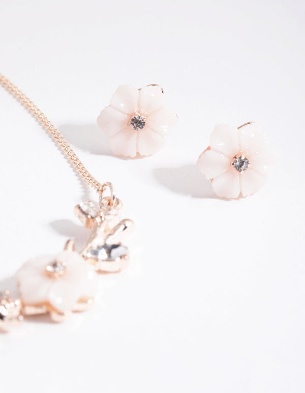Rose Gold Acrylic Flower Earrings and Necklace Set