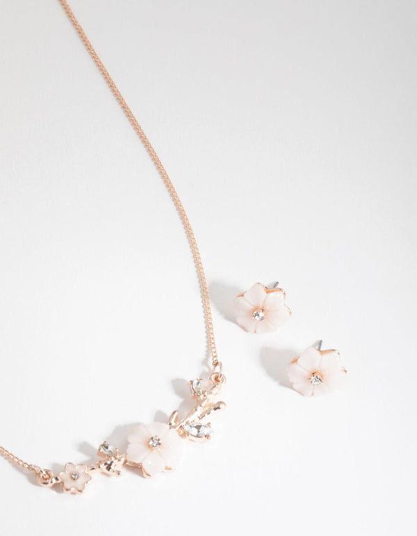 Rose Gold Acrylic Flower Earrings and Necklace Set