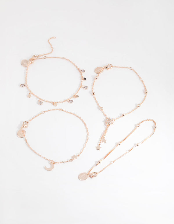Rose Gold Celestial Drop 4-Pack Bracelets