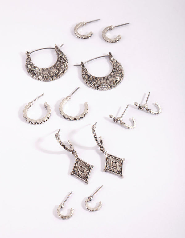 Antique Silver Vintage Snake Earring Pack