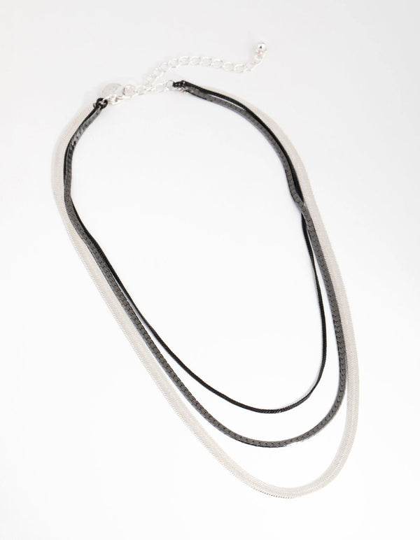 Mixed Metal Flat Snake Chain 3-Row Necklace
