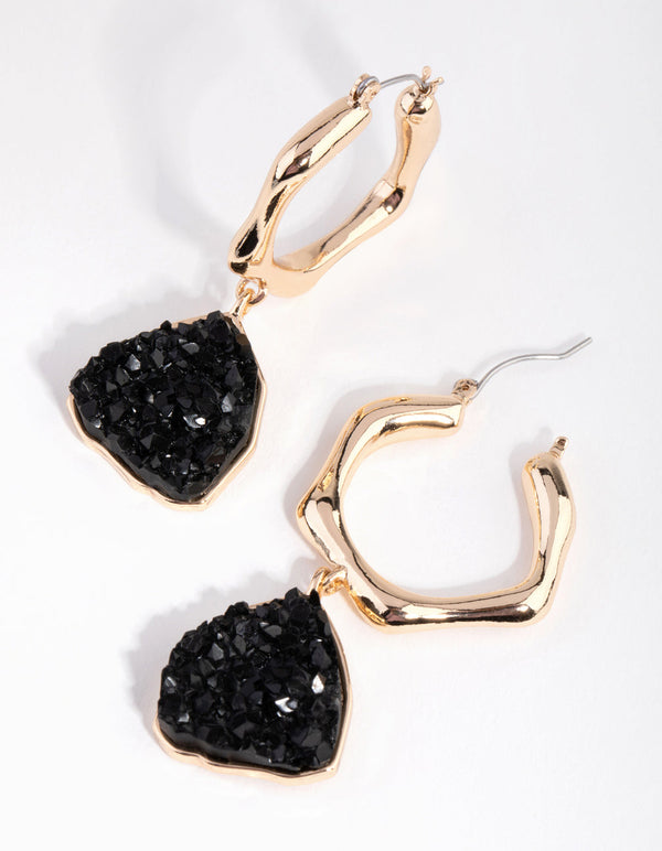 Gold Irregular Druzy Hoop Earrings