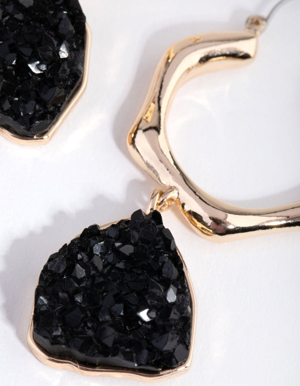 Gold Irregular Druzy Hoop Earrings