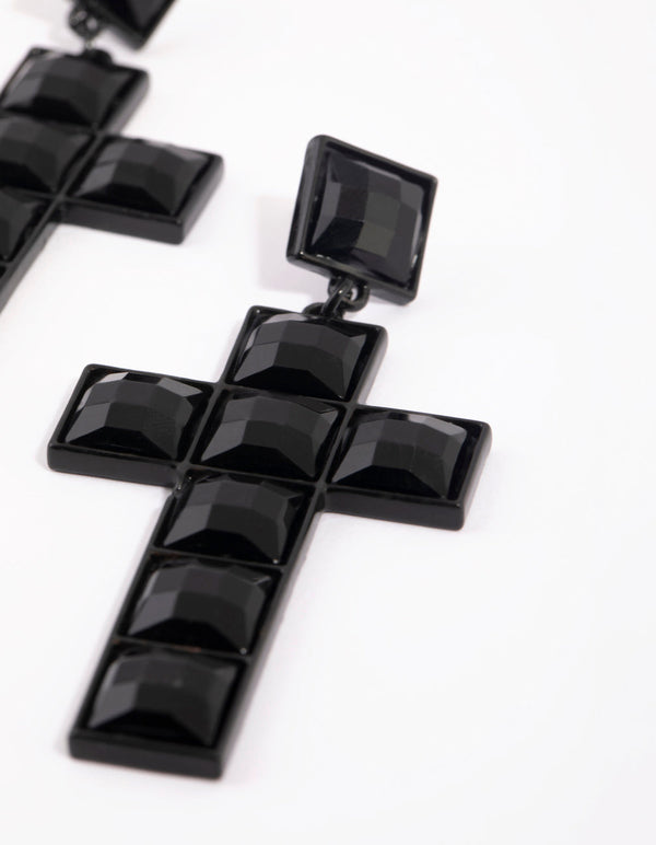 Matte Studded Cross Drop Earrings