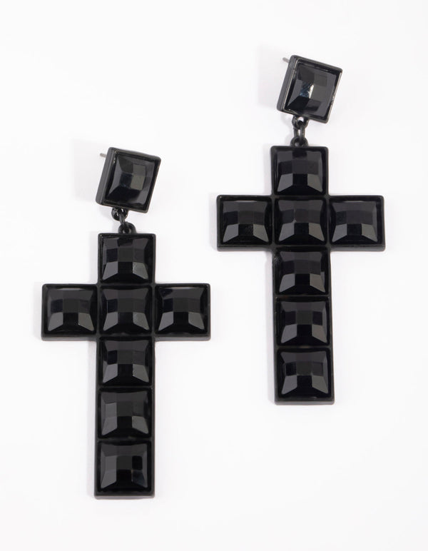 Matte Studded Cross Drop Earrings