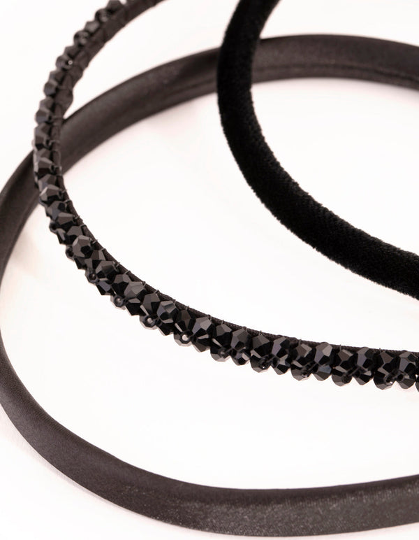 Beaded Velvet and Satin Headband 3-Pack
