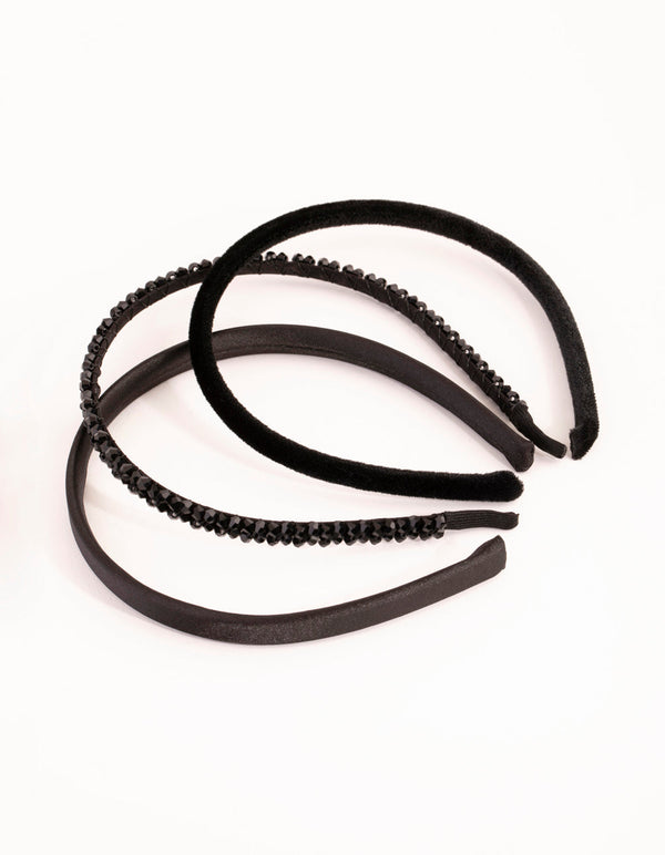 Beaded Velvet and Satin Headband 3-Pack