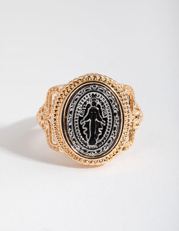 Mix Rhodium Gold Coin Ring