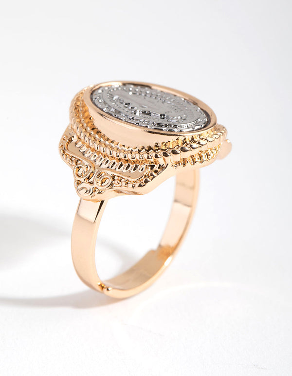 Mix Rhodium Gold Coin Ring