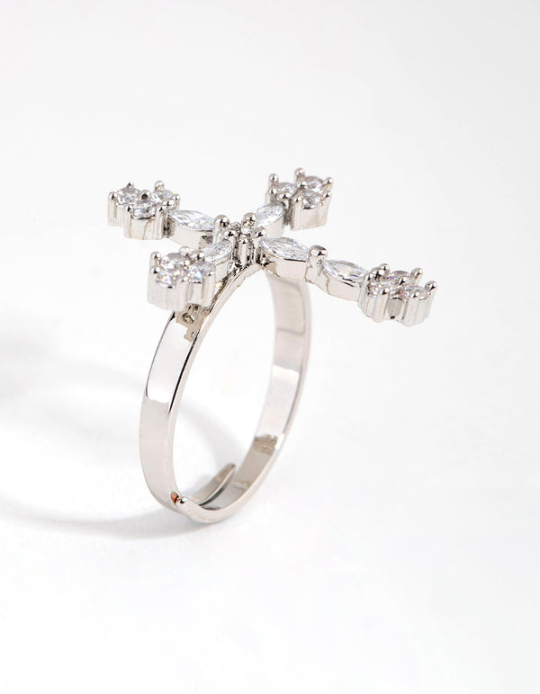 Silver Diamante Cross Ring