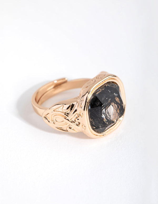 Gold Black Marble Stone Ring