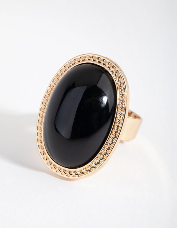 Gold Black Dome Ring