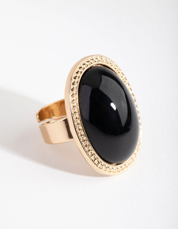 Gold Black Dome Ring