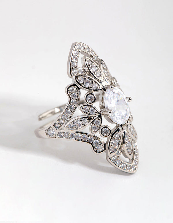 Rhodium Marquise Cubic Zirconia Ring