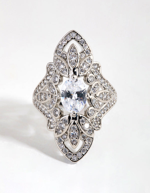 Rhodium Marquise Cubic Zirconia Ring