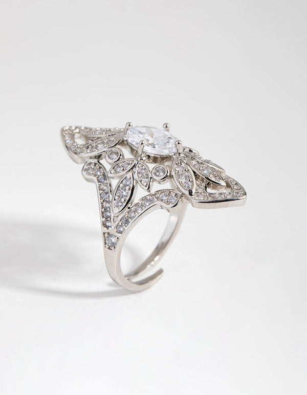 Rhodium Marquise Cubic Zirconia Ring