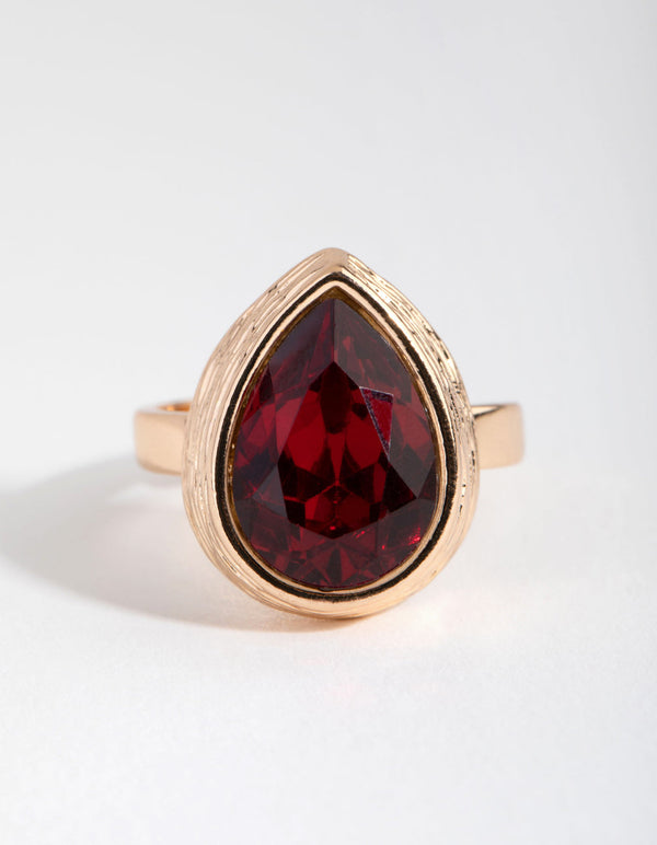 Gold Ruby Pear Stone Ring