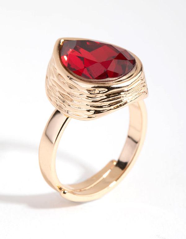 Gold Ruby Pear Stone Ring