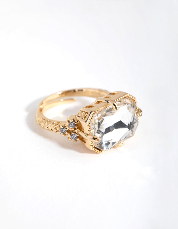 Gold Rectangle Crystal Ring