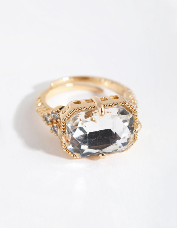 Gold Rectangle Crystal Ring