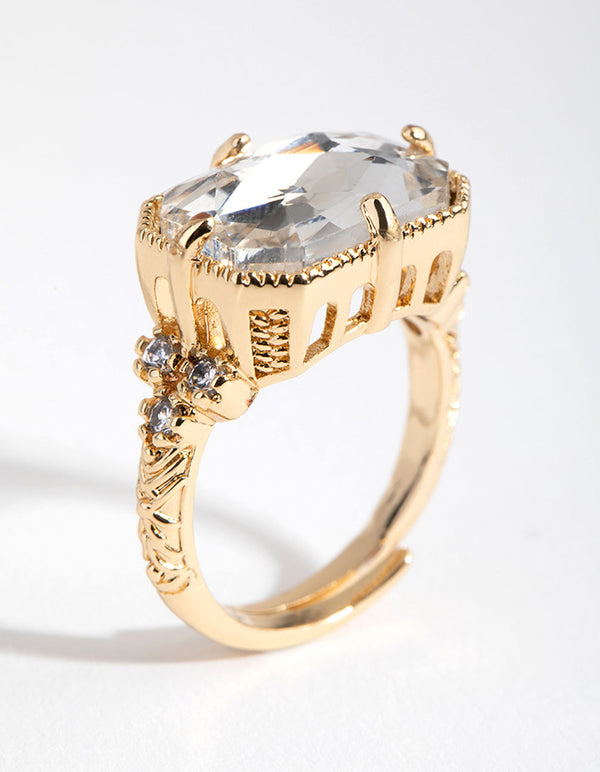 Gold Rectangle Crystal Ring