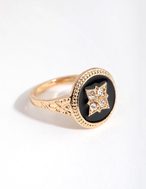 Gold Black and Stone Signet Ring