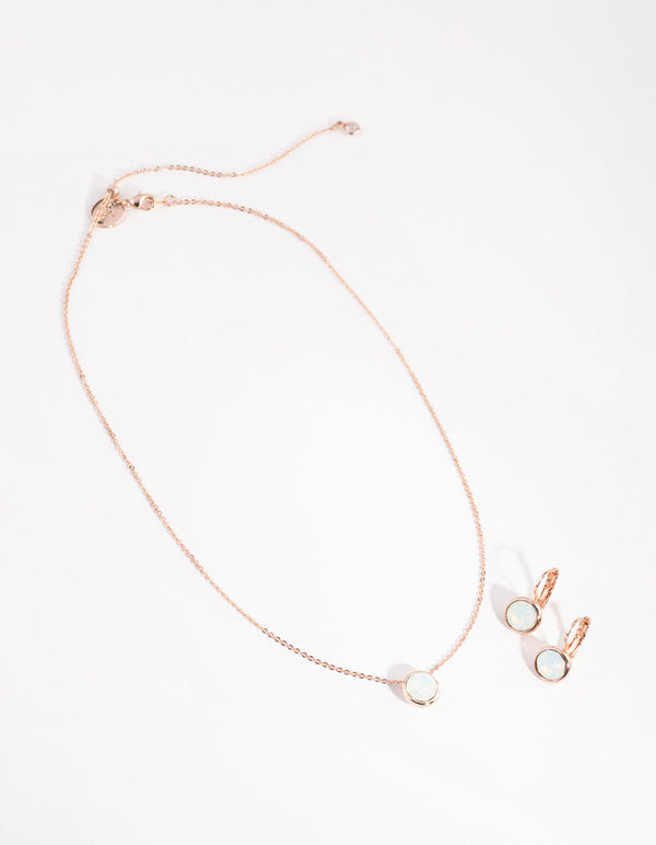 Rose Gold Diamond Simulant Conti Clip-on Earrings and Necklace Set