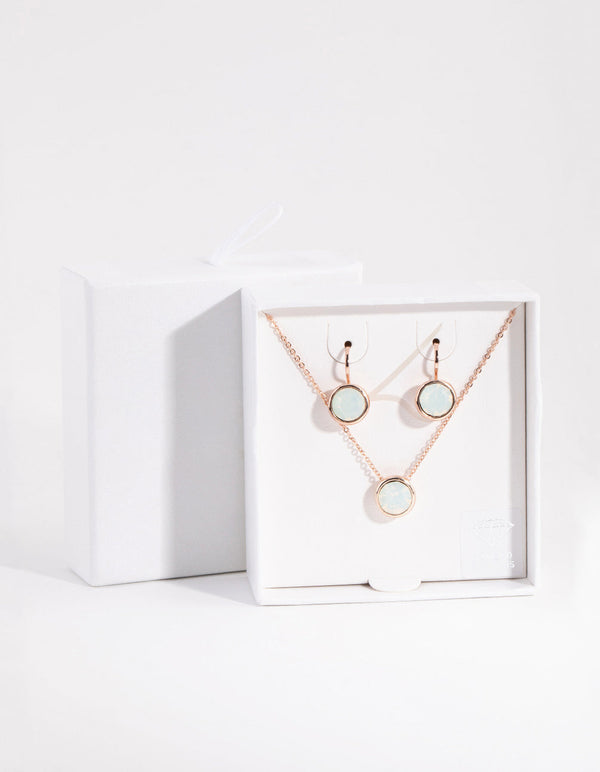 Rose Gold Diamond Simulant Conti Clip-on Earrings and Necklace Set