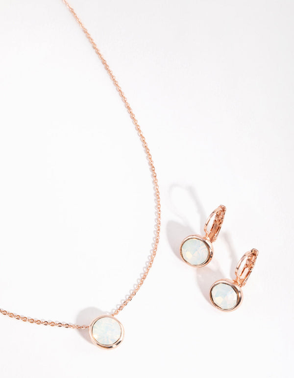Rose Gold Diamond Simulant Conti Clip-on Earrings and Necklace Set