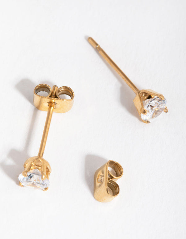 24 Carat Gold Plated Titanium Cubic Zirconia Stud Earrings