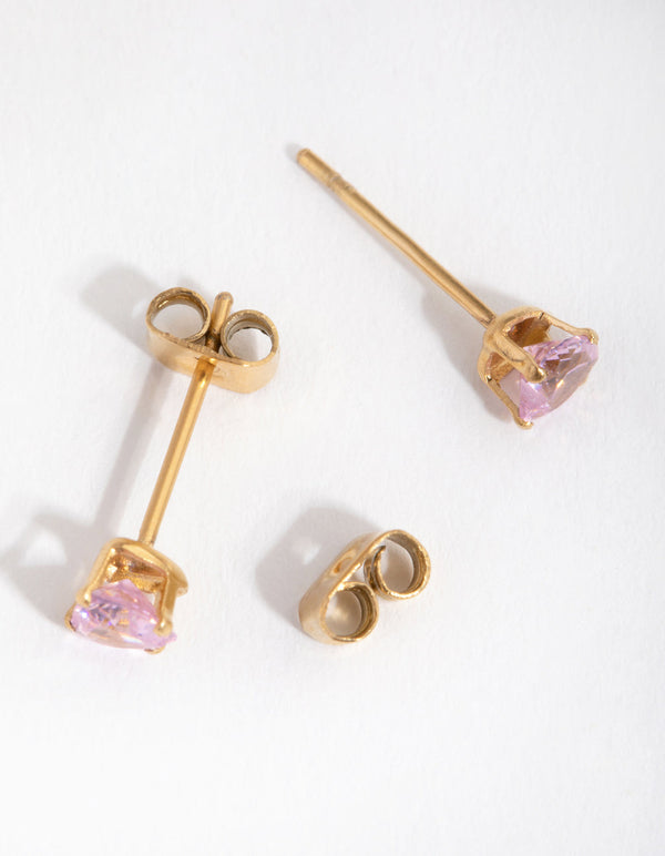 24 Carat Gold Plated Titanium Cubic Zirconia Heart Stud Earrings