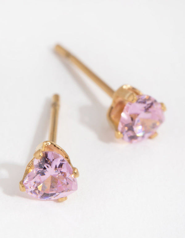 24 Carat Gold Plated Titanium Cubic Zirconia Heart Stud Earrings