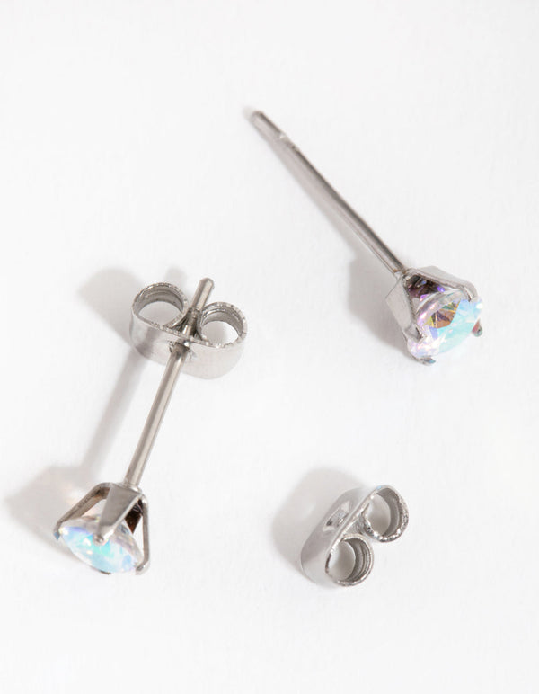 Titanium Round Cubic Zirconia Stud Earrings