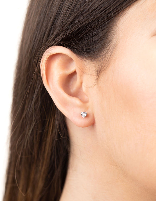 Titanium Cubic Zirconia Heart Stud Earrings