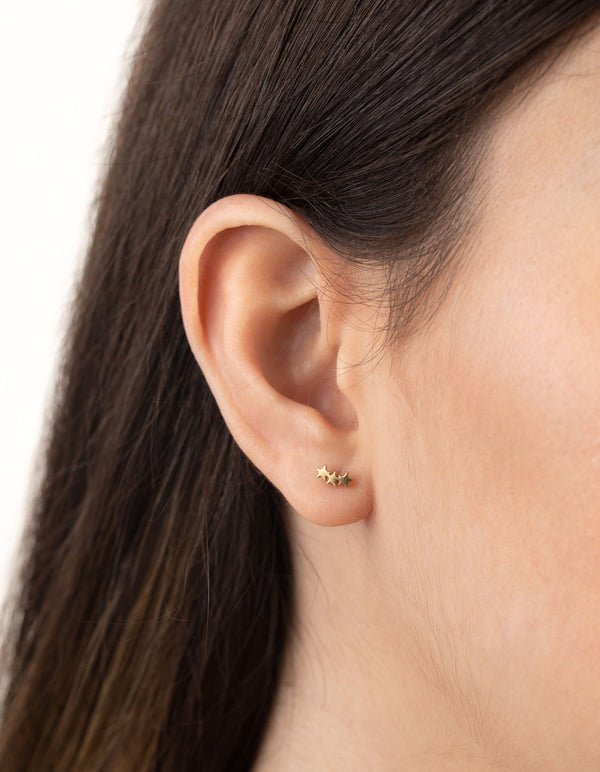 24 Carat Gold Plated Titanium Star 3-Pack Stud Earrings