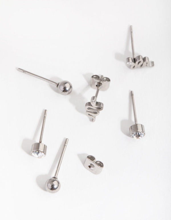 Titanium Diamante Snake Stud 3-Pack Earrings