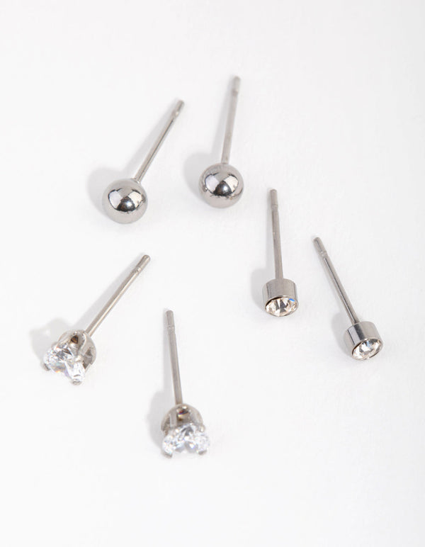 Titanium Love Stud 3-Pack Earrings