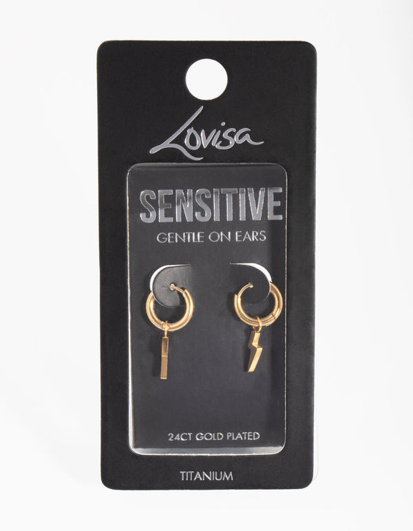 24 Carat Gold Plated Titanium Lightning Huggie Earrings