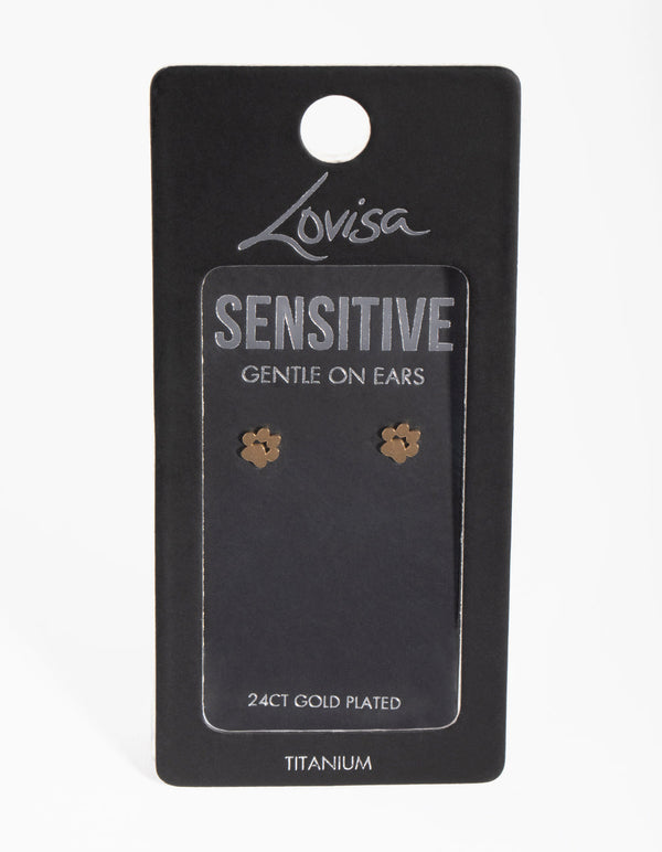 24 Carat Gold Plated Titanium Paw Stud Earrings