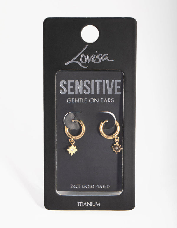 24 Carat Gold Plated Titanium Starlight Huggie Earrings