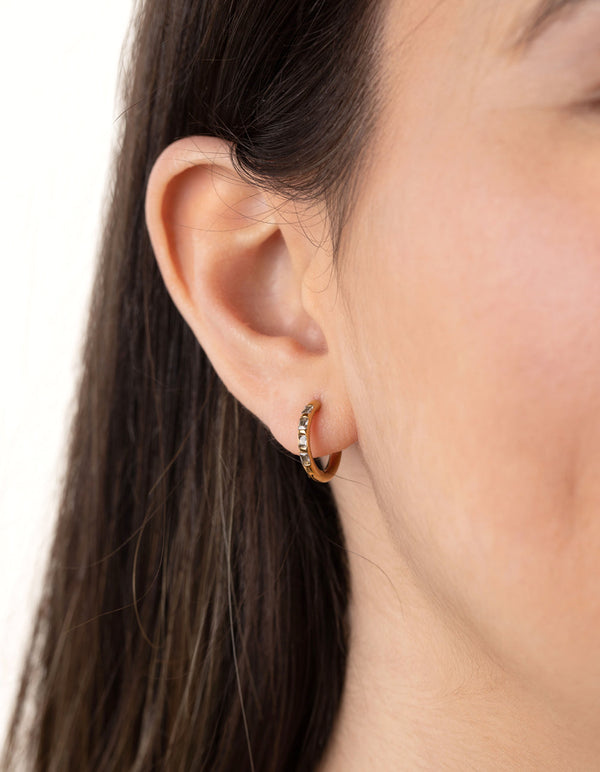 24 Carat Gold Plated Titanium Diamante Huggie Earrings