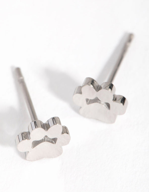 Titanium Paw Print Stud Earrings