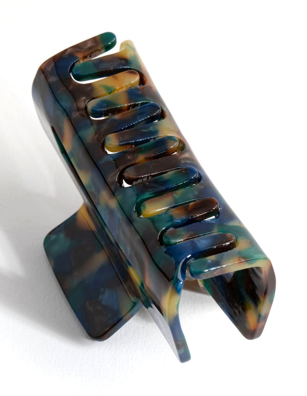 Acetate Green and Black Marble Small Rectangle Clip