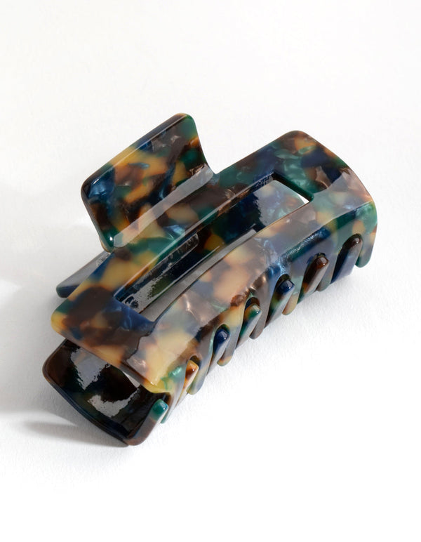 Acetate Green and Black Marble Small Rectangle Clip