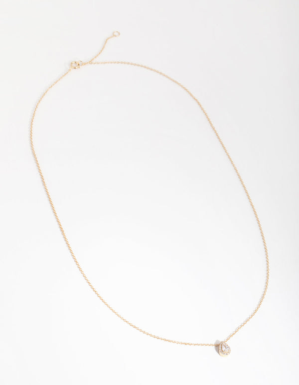 Gold Cubic Zirconia Pear Halo Necklace