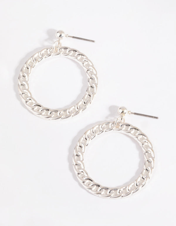Silver Chain Detail Hoop Drop Earrings
